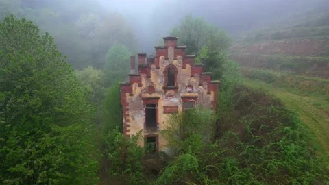 Ruined building in spring landscape Stock Footage 133549575