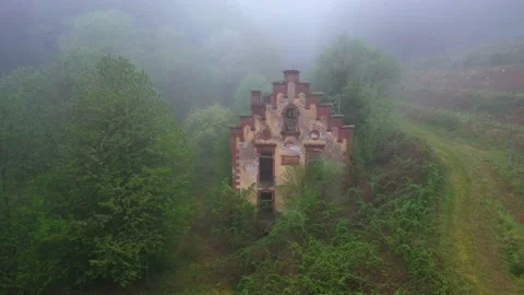 Ruined building in spring landscape Stock Footage 133549644