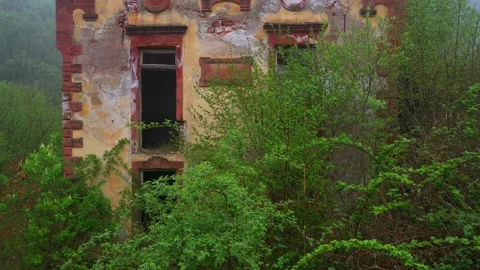 Ruined building in spring landscape Stock Footage 133549844