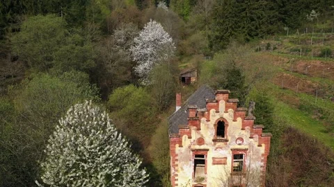 Ruined building in spring landscape Video stock 133549988