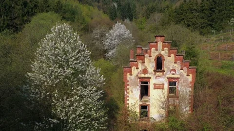 Ruined building in spring landscape Video stock 133550182