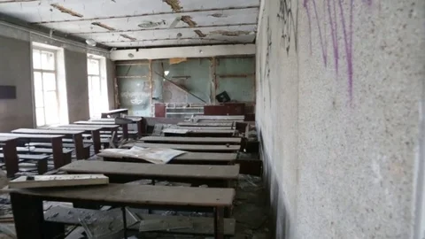 Ruined classroom Video stock 79868199