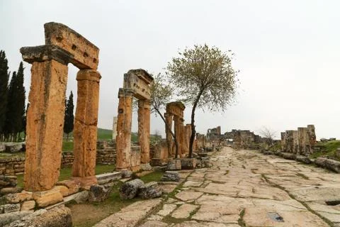 Ruined column of Hierapolis Stock Photos