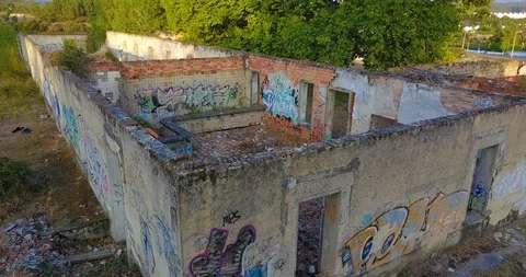 RUINED CONSTRUCTION IN THE FOREST Stock Footage 94411381