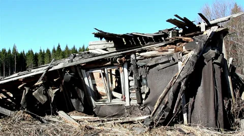 A ruined destroyed house Stock Footage 36814237