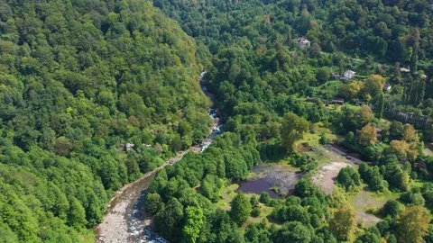 Ruined lost overgrown mining ghost town Akarmara, consequences of war in Video stock 149726363