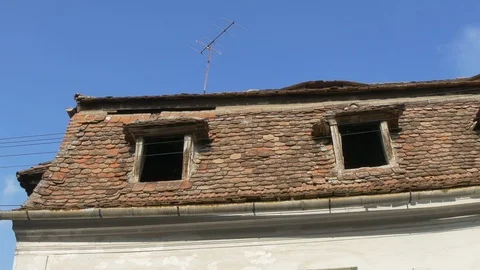 Ruined Old Attic Windows Stock Footage 113765341