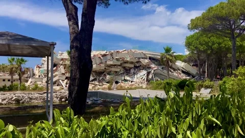 Ruined recreation complex and its territory. Stock Footage 247822777