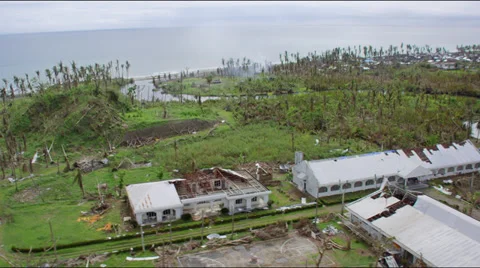 Ruined school in Tacloban after typhoon Haiyan Stock Footage