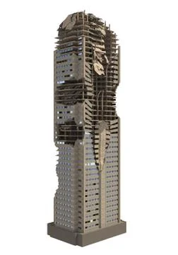 Ruined Skyscraper Isolated On White 3D Illustration Stock Illustration