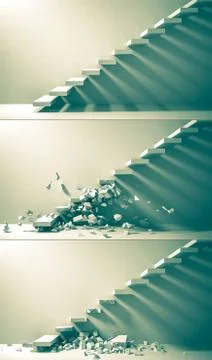 Ruined staircase in three frames Stock Illustration