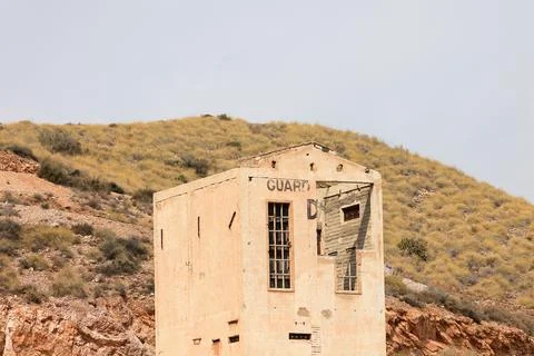 Ruined upper structure of abandoned gold mine, Cabo de Gata Stock Photos