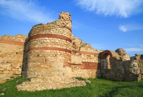 Ruined walls around the old Nessebar town, Bulgaria Stock Photos