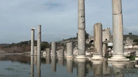 Ruining columns in water 3 Stock Footage 22511760