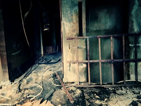 Ruins of abandoned building. Shaky cam, first-person view Stock Footage