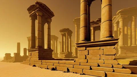 Ruins of an ancient civilization in the desert. Ilustración de archivo