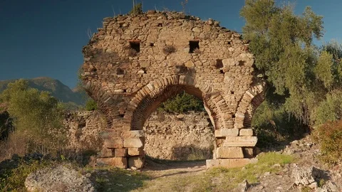 Ruins of ancient gate from red bricks, Nysa, Sultanhisar, Turkey. 4k Stock Footage 71167064