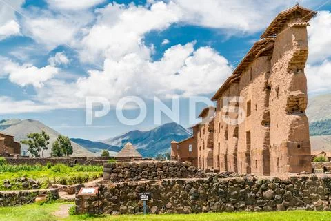 Ruins of ancient Inca temple Wiracocha at an Inca archaeological site Stock Photos