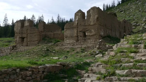 The ruins of an ancient monastery on the hillside. Video stock 89674549