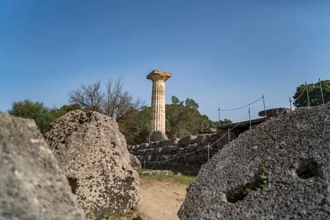 Ruins of Ancient Olympia in Greece, the cradle of the Olympic Games and the Stock Photos