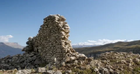 Ruins of an ancient settlement in the mountains Stock Footage 232136787