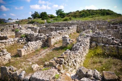 The ruins of the ancient settlement . Stock Photos
