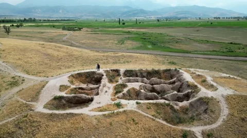 Ruins of an ancient settlement. Protected archaeological complex Burana Tower Stock Footage 272588594