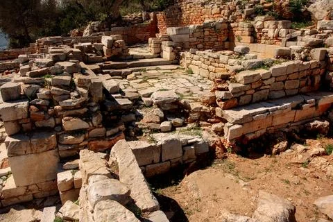Ruins of an ancient stone structure Stock Photos
