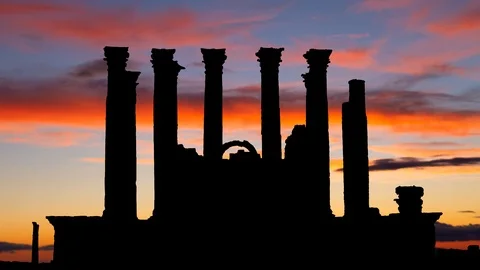 Ruins of Ancient Temple of Artemis in Jerash, Jordan. Time Lapse at Twilight Stock Footage 127130957
