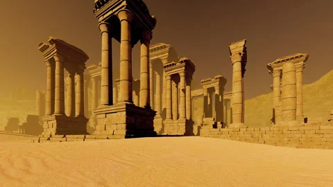 Ruins of an ancient temple in a hot desert. Stock Footage 321893040