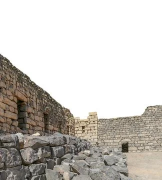 Ruins of Azraq Castle (300AD),  central-eastern Jordan. On white Stock Photos