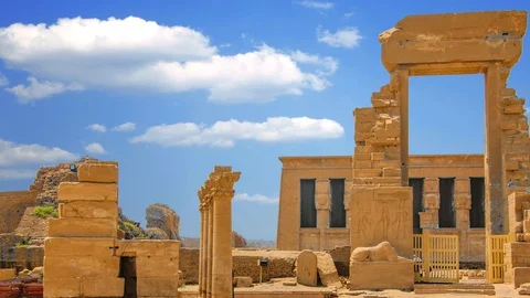 The ruins of the beautiful ancient temple of Dendera or Hathor Temple. Egypt Stock Footage 97397281