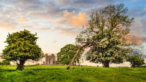 Ruins of Bective Abbey with dramatic sky at sunset. Ireland Stock Photos