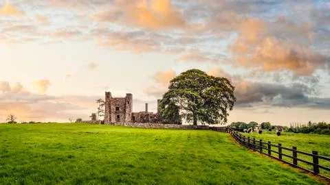 Ruins of Bective Abbey with dramatic sky at sunset. Ireland Stock Photos