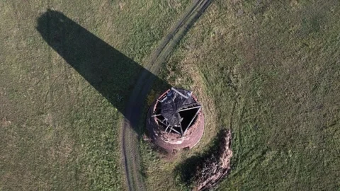 Ruins of a brick mill, tower, from a drone's perspective Stock Footage 259407638