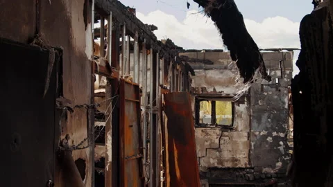 Ruins of a building after a fire Stock-Footage 199680333