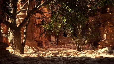 Ruins of Building With Foreground Trees Ilustración de archivo