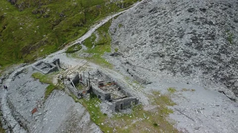 Ruins of buildings at old copper mine, Lake District, UK Stock Footage 200171867