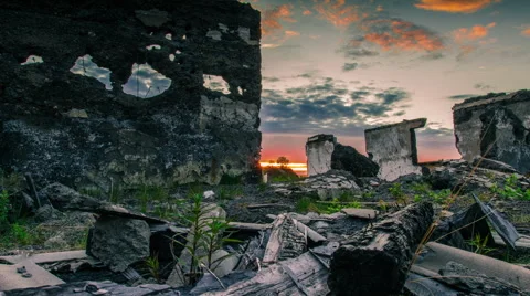 Ruins of buildings at sunset Stock Footage 51801989