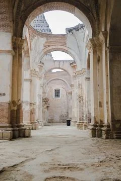 Ruins of cathedral of Santiago in Antigua Guatemala - famous empty ruins - ol Stock Photos