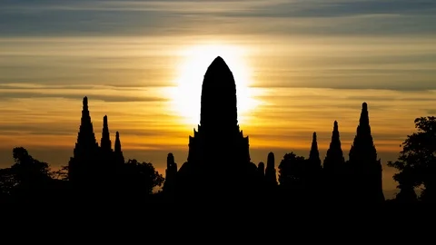 Ruins of Chaiwatthanaram, Time Lapse at Sunset, Temple in Ayutthaya, Thailand Stock Footage