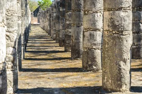 Ruins of Chichen Itza, Columns in the Temple of a Thousand Warriors,  Yucatan Photos