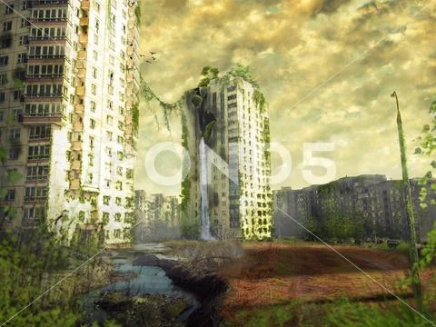 Ruins of a city. Apocalyptic landscape Stock Photos