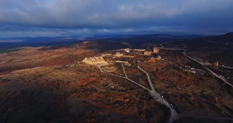 Ruins Of Communist Metal Sorting Refining Base Scenic Sunrise Aerial Fly Over Stock Footage 300440887