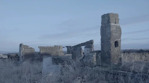 Ruins in dead grass Stock Footage 86253088