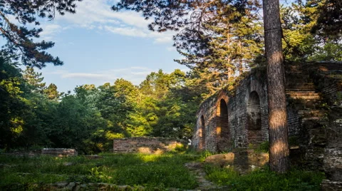 Ruins in the Forest with Beautiful Light Stock Footage 47503877