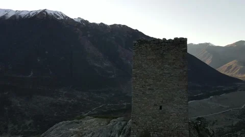 Ruins of a fortress high in the mountains from a bird's eye view. Stock Footage