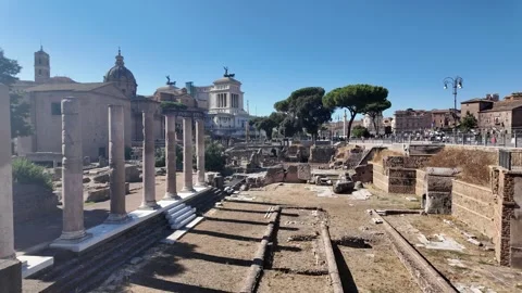 Ruins Of Forum Of Caesar And Temple Of Peace In Historic Rome Stock Footage 348245904