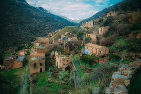 Ruins of the ghost town of Gairo, central Sardinia Stock Photos