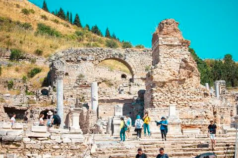 Ruins of Greek ancient city of Ephesus Stock Photos